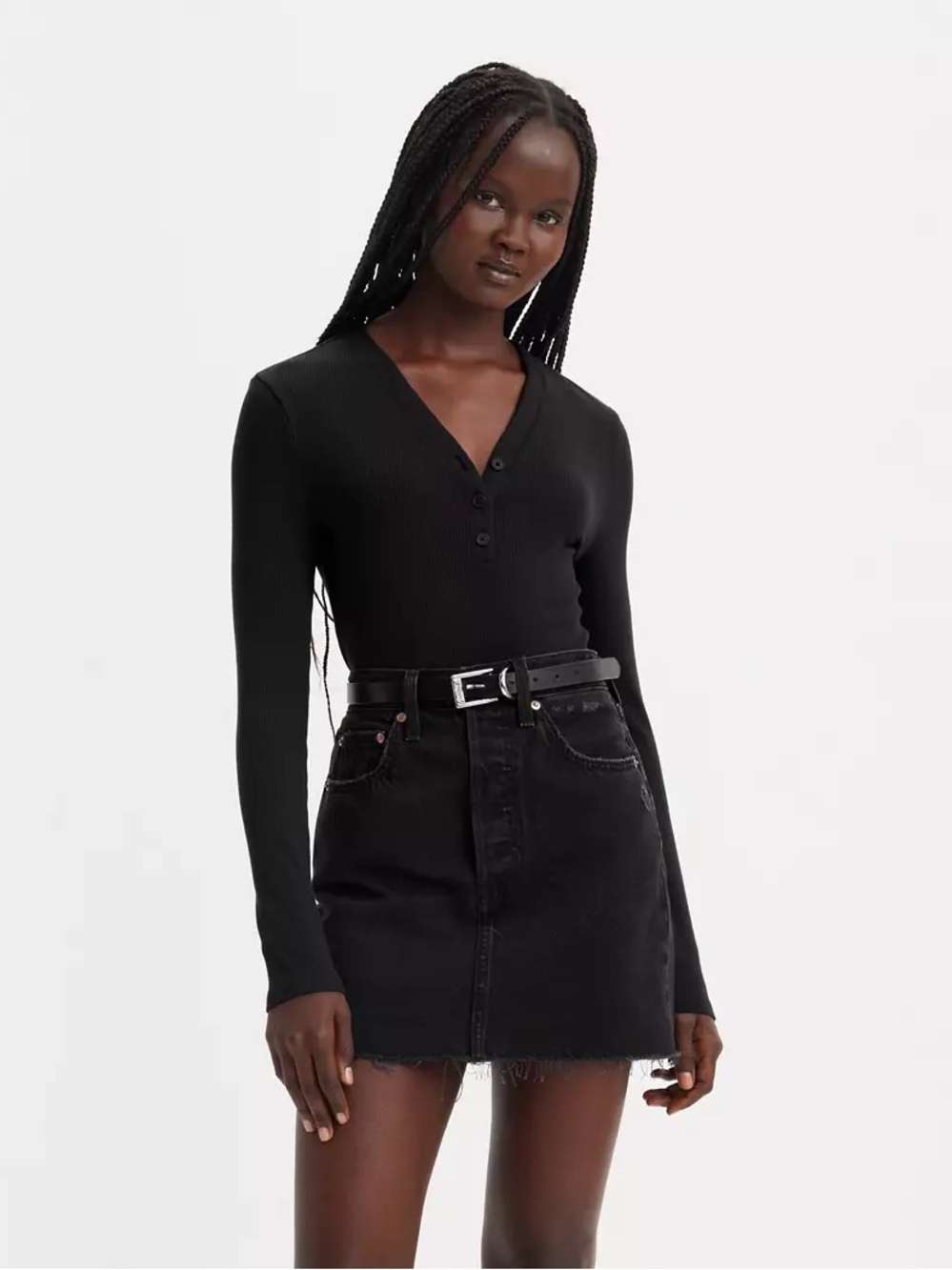 Levi's Black Ribbed Henley Long Sleeve Top